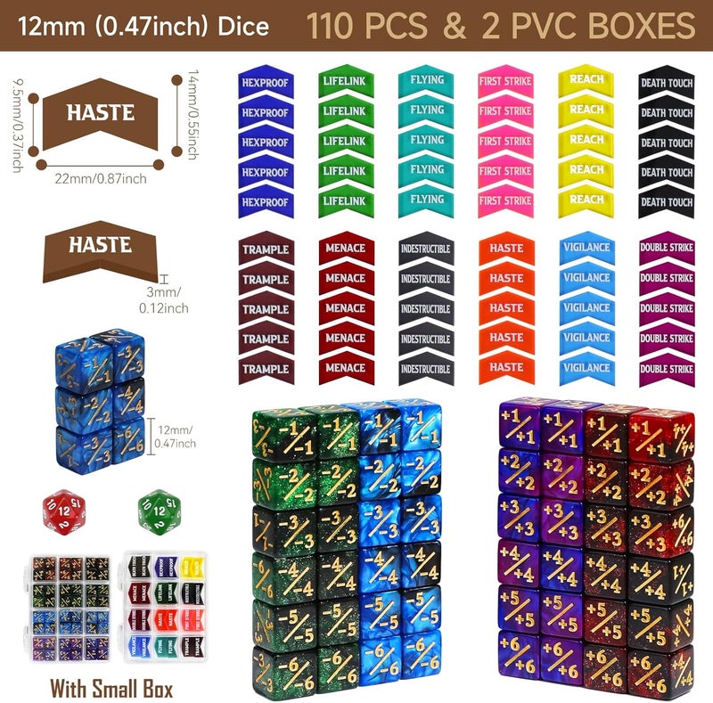 FIGURESLAB Store 110PCS MTG Tokens & 12mm Life Counter Dice Set for Magic The Gathering with Box, Bulk Ability MTG Tokens D20 Loyalty 6 Sided Dice, Compatible with TCG CCG Magic Card Gaming Accessories - Image 2